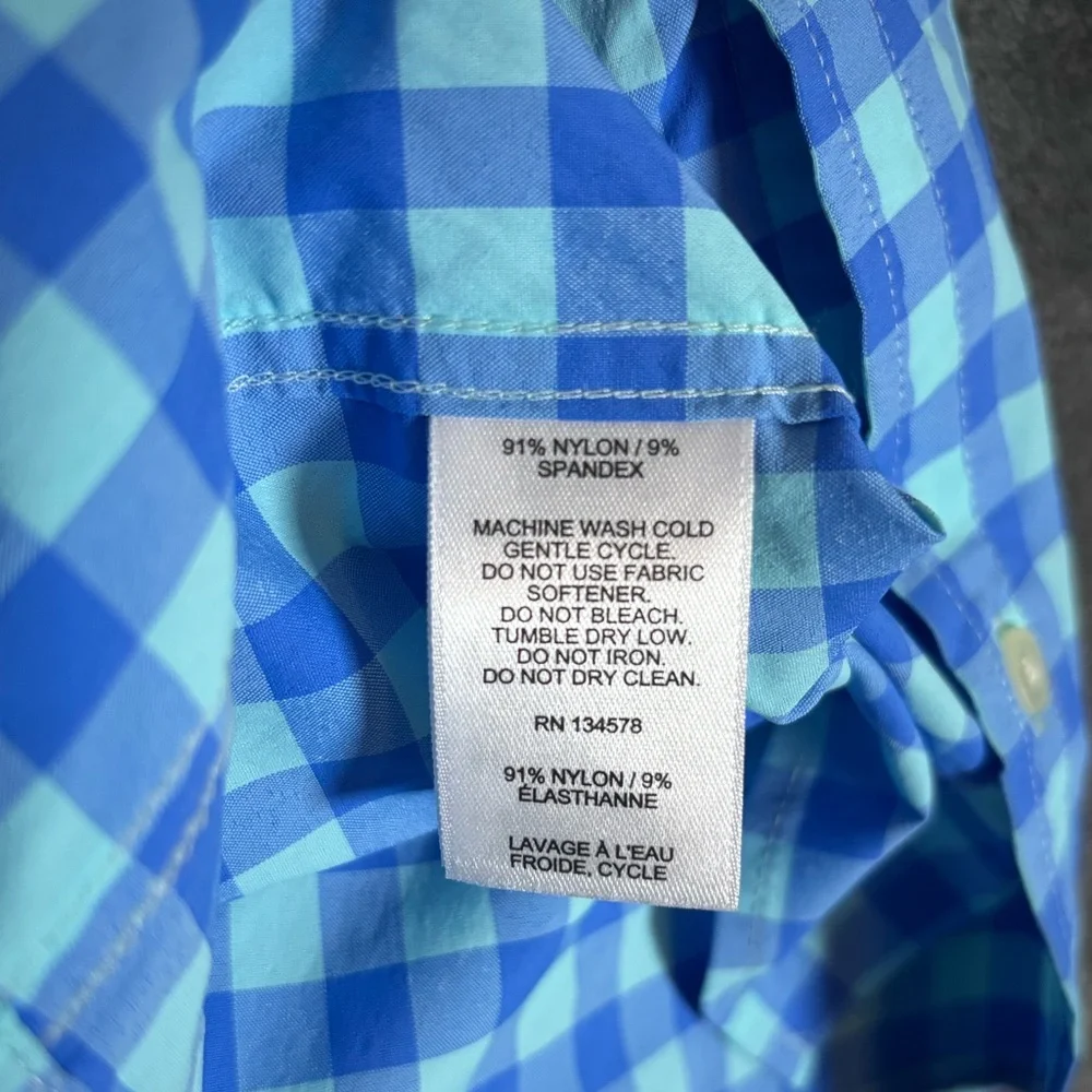 VINEYARD VINES Boys Medium (12/14) Blue Plaid Performance Long Sleeve‎ Button Up